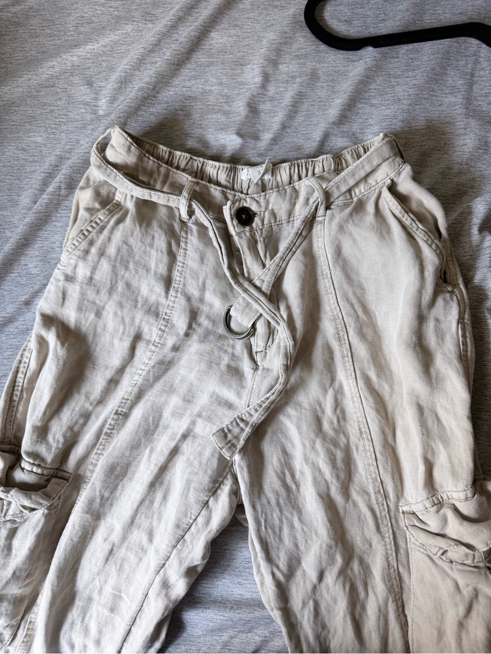 Light Beige Linen Cargo Pants